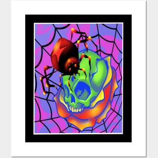 Spider skull and Rose Posters and Art